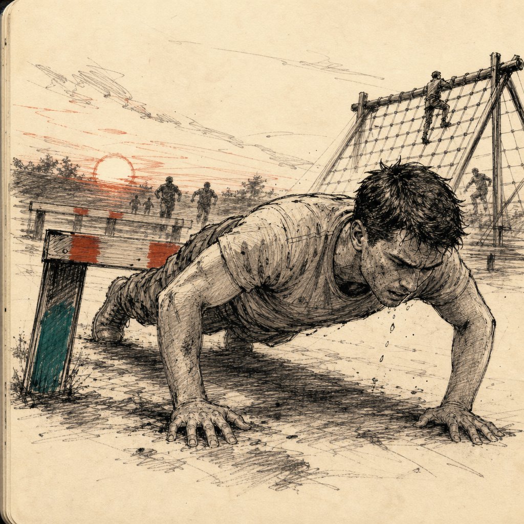 Skizze: Bootcamp-Drill bei Sonnenaufgang
